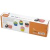 Pudełko z zabawką "Zabawka VIGA Zestaw Ciastek Learn from Fun 50808" zawiera ilustracje kolorowych babeczek oraz tekst w języku angielskim: "Includes 4 velcro-attachable cupcakes. Read and retain all product information. Please remove packaging and all pl