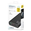 Opakowanie powerbanku Platinet PMPB20WQC727B 20000 mAh 22.5W w kolorze czarnym, z widocznymi portami 2x USB, 1x Type-C i 1x microUSB oraz informacjami o technologii Qualcomm Quick Charge 3.0 i PD 3.0. Na opakowaniu znajdują się napisy: "Polymer Power Bank