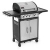 Na zdjęciu widoczny jest grill gazowy z metalową obudową, posiadający pokrętła do regulacji oraz boczne półki. Na pokrywie grilla znajduje się logo z napisem "ACTIVA" oraz "NEBRASKA 3.1".