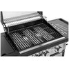 Grill gazowy z otwartą pokrywą, ukazujący ruszt i dodatkową półkę na górze. Na panelu przednim widoczne są pokrętła oraz napis "NEBRASKA Premium".