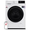 Biała pralka z czarnym bębnem i panelem sterowania z wyświetlaczem pokazującym "0:45". Na pralce widoczne są napisy: "TOSHIBA", "7.0 kg", "10 YEARS WARRANTY", "JAPAN QUALITY", "7 kg", oraz ikona smartfona z literą "T".
