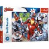 Na opakowaniu puzzli widnieje ilustracja przedstawiająca grupę superbohaterów w dynamicznej pozie, z logo "Marvel Avengers" w lewym górnym rogu. Na opakowaniu znajduje się napis "Trefl Puzzle", liczba elementów "200" oraz oznaczenie wiekowe "7+", a także 