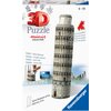 Na zdjęciu znajduje się opakowanie produktu "Puzzle 3D minis COLLECTION" przedstawiające Krzywą Wieżę w Pizie, z napisem "Ravensburger" na niebieskim tle. Widoczne są informacje o produkcie, takie jak "Sturdy - no glue required" oraz "Torre Pendente di Pi