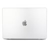 Przezroczyste etui na laptopa z widocznym logo w kształcie nadgryzionego jabłka na środku. Produkt jest przeznaczony do MacBooka Pro 16 cali.