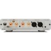 Srebrny przedwzmacniacz gramofonowy z widocznymi złączami: Balanced Input, RCA Input, RCA Output, Balanced Output oraz oznaczeniami R i L. Na urządzeniu znajduje się tekst: "MX-VYNL FULLY BALANCED PHONO STAGE" oraz "MUSICAL FIDELITY".
