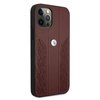 Etui do telefonu w kolorze czerwonym z perforowanym wzorem i centralnie umieszczonym okrągłym logo. Widoczne są przyciski boczne oraz wycięcia na aparat i porty.