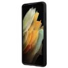 Czarne etui na telefon z kolekcji BMW Silicone Stripes M Collection, przeznaczone dla modelu Samsung Galaxy S21+. Etui ma gładką powierzchnię i otwory na przyciski boczne, a na ekranie telefonu widoczna jest abstrakcyjna grafika w odcieniach żółci, pomara