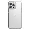 Przezroczyste etui ochronne na telefon z widocznym logo producenta w centralnej części. Etui ma wzmocnione narożniki i wycięcia na aparat oraz przyciski.
