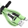 Zielony kabel USB-Lightning z czarnymi akcentami, z widocznymi złączami USB i Lightning, owinięty czarnym paskiem z logo "USAMS". Na złączu Lightning znajduje się symbol błyskawicy.