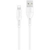 Biały kabel USB-Lightning o długości 1 metra z widocznymi złączami USB i Lightning. Na obu końcówkach kabla znajduje się napis "USAMS".