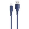 Niebieski kabel USB-Lightning o długości 1 metra z widocznymi złączami USB i Lightning. Na obu końcówkach kabla znajduje się logo "USAMS".