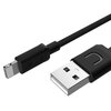 Na zdjęciu znajduje się czarny kabel USB z końcówką Lightning oraz standardową końcówką USB. Na obudowie kabla widoczny jest napis "USAMS".