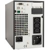 Srebrny panel zasilacza UPS z widocznymi portami RS232, USB, EPO oraz gniazdami wyjściowymi, oznaczeniami "INPUT", "OUTPUT SOCKET", "INTELLIGENT SLOT" i tabliczką "+24VDC 45A EXT.BATTERY". Na dole znajduje się symbol CE.