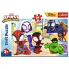 Opakowanie puzzli przedstawia postacie z serii "Marvel Spidey i przyjaciele" na tle miejskiego krajobrazu, z widocznymi napisami: "Marvel Spidey Amazing Friends", "24 MAXI", "Trefl Puzzle", "Disney Junior", "Trefl" oraz oznaczeniem wiekowym "3+". Puzzle s