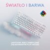Białe tło z klawiaturą o jasnym kolorze, podświetloną w różnych barwach, z napisem "ŚWIATŁO I BARWA" oraz logo z oznaczeniem "16.8 M". Na dole widnieje tekst: "LIGHTSYNC RGB Z FABRYCZNIE ZAŁADOWANYMI PLAY MOODS".