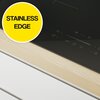 Czarna płyta indukcyjna z dotykowym panelem sterowania, otoczona jasnym blatem. Na żółtym okręgu widnieje napis "STAINLESS EDGE".