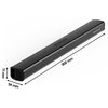 Czarny soundbar o wymiarach 900 mm długości, 94 mm szerokości i 71 mm wysokości. Na górnej powierzchni widoczne są przyciski sterujące oraz logo "awei".