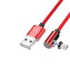 Czerwony kabel magnetyczny USB do Micro USB z metalowymi końcówkami, z widocznym logo producenta na jednej z końcówek. Kabel ma plecioną osłonę i odłączaną końcówkę magnetyczną.
