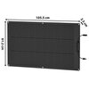Czarny panel fotowoltaiczny z widocznymi wymiarami: 105,5 cm długości, 61,2 cm szerokości i 2,5 cm grubości, z przymocowanymi kablami po jednej stronie. Produkt opisany jako "Panel fotowoltaiczny ECOFLOW Elastyczny 100W".