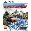 Okładka gry "Wreckreation" na PS5 przedstawia dynamiczną scenę z samochodami wyścigowymi na torze pełnym zakrętów i pętli, z krajobrazem górskim w tle. Widoczne są loga "THQ NORDIC" i "THREE FIELDS", a także oznaczenie wiekowe 12 z adresem "www.pegi.info"