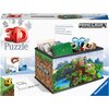 Pudełko przedstawia produkt "Puzzle 3D RAVENSBURGER Minecraft Szkatułka (223 elementy)" z grafiką z gry Minecraft, zawierające różne przedmioty biurowe. Na opakowaniu widnieją napisy: "3D Puzzle", "Stabil - ohne Klebstoff", "EASYCLICK TECHNOLOGY", "Prakti
