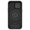 Czarne etui do telefonu z przesuwaną osłoną na aparat, widoczne z dwóch stron. Na dolnej części etui znajduje się logo producenta w kształcie stylizowanego krzyża.