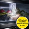 Wnętrze lodówki z widocznymi warzywami i owocami, otoczone mgiełką. Na żółtym okręgu znajduje się tekst: "OPTYMALNE WARUNKI PERFECTFRESH ACTIVE".
