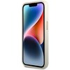 Etui na telefon w kolorze srebrnym z kolekcji Croco Collection, przeznaczone do Apple iPhone 14 Plus, prezentuje elegancki design z wyraźnym wzorem przypominającym skórę krokodyla. Na zdjęciu widoczny jest również telefon z kolorowym ekranem, a na boku et
