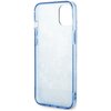Przezroczyste etui na telefon z niebieskimi krawędziami, przeznaczone dla modelu Apple iPhone 14 Plus. Na powierzchni etui widoczny jest delikatny, porcelanowy wzór.