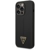 Czarne etui na telefon z trzema wycięciami na obiektywy aparatu oraz dodatkowymi otworami na lampę i mikrofon. Na dole etui znajduje się złote logo w kształcie trójkąta z napisem "GUESS U.S.A".