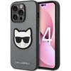 Etui KARL LAGERFELD Saffiano Choupette Head Patch do Apple iPhone 14 Pro Max Srebrny