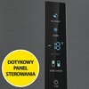 Na zdjęciu widoczny jest dotykowy panel sterowania lodówki z wyświetlaczem pokazującym temperaturę -18°C oraz opcje "ECO MODE", "SUPER", "SET TEMP.", "ZONE CHOICE" i przycisk z ikoną włączania oznaczony "3 sec". W lewym dolnym rogu znajduje się żółte koło