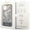 Opakowanie zawiera etui z szarym, kwiatowym wzorem, a na dole widnieje napis "Guess". Na opakowaniu znajdują się informacje: "Mobile phone accessory", "Drop protection", "Slim profile", "Easy snap-on", oraz logo "Guess" z napisem "EST. 1981".