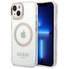 Etui GUESS Metal Outline MagSafe do Apple iPhone 14 Przezroczysto-złoty