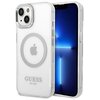 Etui GUESS Metal Outline MagSafe do Apple iPhone 14 Przezroczysto-srebrny