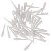 Na zdjęciu widoczne są białe, plastikowe końcówki do rzutek, ułożone w nieuporządkowany sposób. Produkt to "Końcówki do rzutek ENERO Dart Spare (50 szt.)".