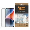 Opakowanie produktu PanzerGlass™ przedstawia szkło ochronne na ekran telefonu, z widocznym napisem "Ultra-Wide Fit Screen Protection for: Apple | iPhone 14/13/13 Pro". Na opakowaniu znajdują się również informacje o właściwościach produktu, takie jak "Pan