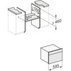 Schemat przedstawia wymiary montażowe piekarnika, z oznaczeniami: szerokość 560+8 mm, głębokość ≥550 mm, wysokość ≥460 mm oraz szerokość frontu 595 mm. Widoczne są kontury szafek kuchennych i piekarnika.