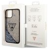 Opakowanie zawiera etui z brokatowym wzorem i logo GUESS w kształcie trójkąta z palmą. Na opakowaniu widnieje tekst: "Mobile phone accessory", "Drop protection", "Slim profile", "Easy snap-on", oraz "FSC MIX Packaging from responsible sources FSC C131857"
