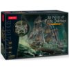 Pudełko przedstawia model statku "Flying Dutchman" w formie puzzli 3D z efektem LED, z grafiką statku na wzburzonym morzu. Na opakowaniu widnieje logo "CubicFun" oraz informacje: "360 pieces", "10+" i ostrzeżenie o małych elementach.