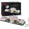 Pudełko przedstawia model 3D Białego Domu z napisem "3D PUZZLE OF THE WHITE HOUSE WASHINGTON D.C. USA" oraz logo "CubicFun". Na zdjęciu widoczny jest złożony model Białego Domu z elementami LED, a także informacje: "LED", "151 Pieces", "10+" oraz wymiary 