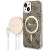 Etui GUESS 4G Print do Apple iPhone 14 Brązowy + Ładowarka MagSafe