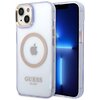 Etui GUESS Gold Outline Translucent MagSafe do Apple iPhone 14 Purpurowo-złoty