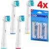 Na zdjęciu widoczne są cztery białe końcówki szczoteczki z kolorowymi pierścieniami u podstawy oraz opakowanie z napisem "EB17-P COMPATIBLE WITH LEADING POWER TOOTHBRUSH". W prawym górnym rogu znajduje się duży czerwony napis "4x".