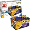 Pudełko do przechowywania z motywem Pokemon, złożone z 216 elementów puzzli 3D, przedstawia kolorowe postacie z serii, takie jak Pikachu i Gengar. Na opakowaniu widnieje logo "Ravensburger" oraz napis "3D Puzzle", a także ilustracja gotowego produktu z ró