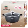Pudełko przedstawia garnek z pokrywką, oznaczony jako "KING Hoff" z napisem "CASSEROLE" oraz "MARBLE COATING". Widoczne są także oznaczenia "20 cm 2.3L" i model "KH-1593".