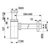 Schemat techniczny syfonu do umywalek KFA ARMATURA 600-002-00 Chrom z wymiarami: wysokość 127 mm, długość 330-340 mm, średnica Ø32 mm i Ø70 mm, oraz oznaczenia G5/4 i 50. Widoczne są także inne wymiary: 20-110 mm, 46 mm, 12 mm.