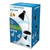 Opakowanie lampki biurkowej marki Esperanza, model Alkes, w kolorze srebrnym, z widocznymi grafikami przedstawiającymi produkt oraz tekstem: "DESK LAMP ALKES", "THREAD E27", "FLEXIBLE ARM", "ON/OFF SWITCH". Na opakowaniu znajduje się również logo Esperanz