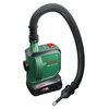 Zielona pompka akumulatorowa z czarnym, elastycznym wężem, na której widnieje logo "BOSCH" oraz napis "EasyInflate 18V-500". Na urządzeniu znajduje się również czerwony przycisk oraz oznaczenie "ALL 18V ALLIANCE".