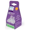 Fioletowe opakowanie produktu z logo "PHILIPS AVENT" zawiera dwa przezroczyste smoczki, oznaczone jako "Natural Response", przeznaczone dla dzieci od 3 miesiąca życia. Na opakowaniu widnieje informacja "2x Tetinas", "0% BPA" oraz "Empaque a base de papel,